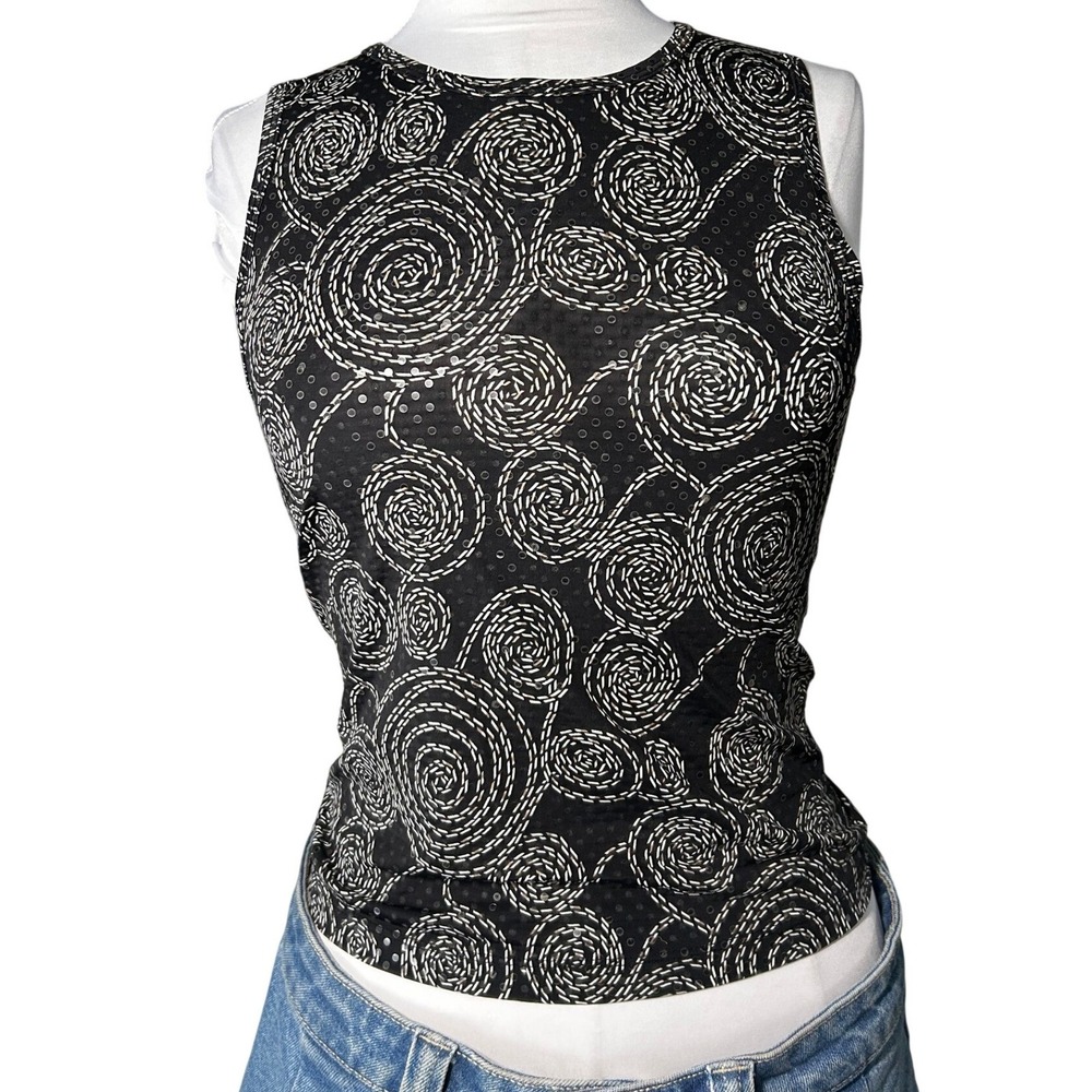 Vintage Rampage Tank Top Sequin Small Black Swirl Eyelet Sleeveless Shell